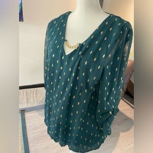 Forest green blouse with gold accents